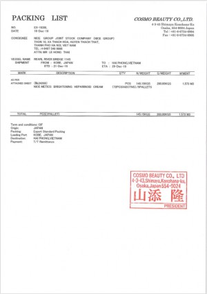 Phiếu đóng hàng hóa.